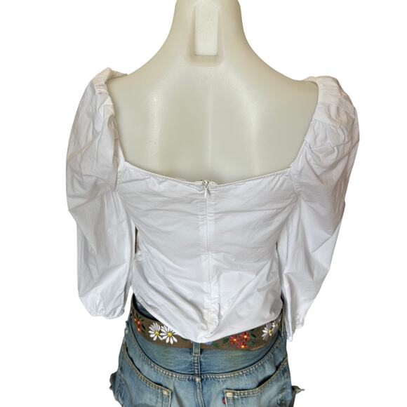 Veronica Beard White Peasant Top SIZE 12 Milkmaid Cottage Cotton Designer $348 - Picture 6 of 7